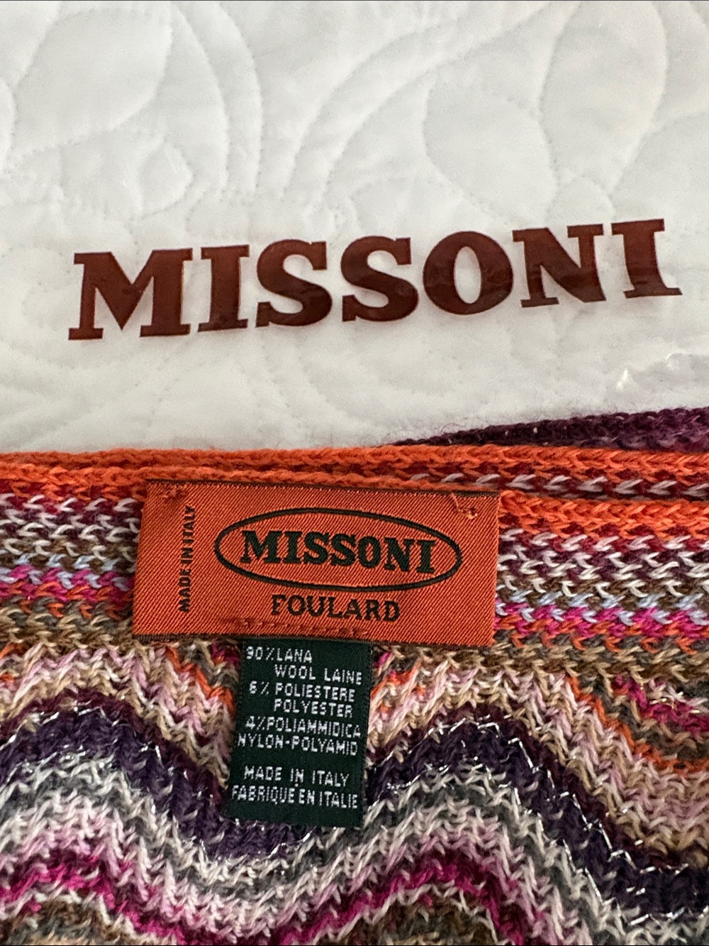 MISSONI Multicolor Knit Foulard Scarf - Orange Trim